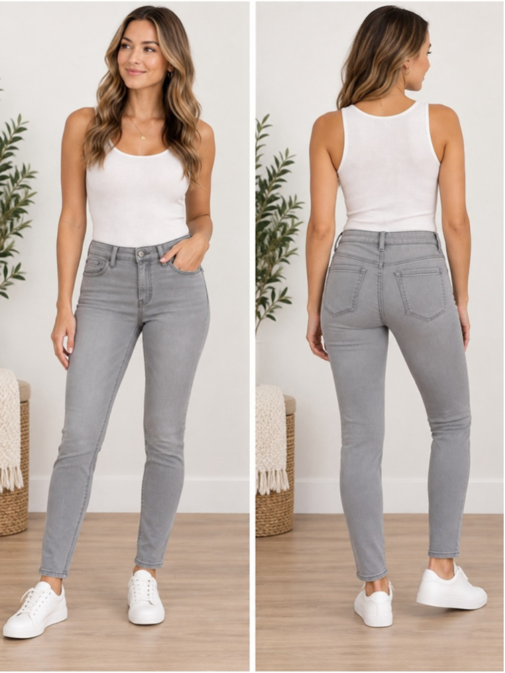 Parasuco Grey High-Rise Skinny Jeans Size 12 Stretch Casual Neutral Everyday